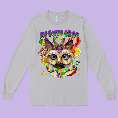 Meowdi Gras Mardi Gras Cat Long Sleeve Tee Designed By Cowgirlartshop