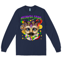 Navy meowdi gras mardi gras cat Long Sleeve Tee - CowGirlArtShop