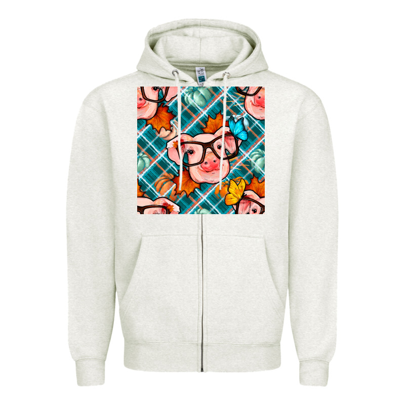 Fall Pig Seamless Pattern Zipper Hoodie by BundleAndBundleShop | Teevron
