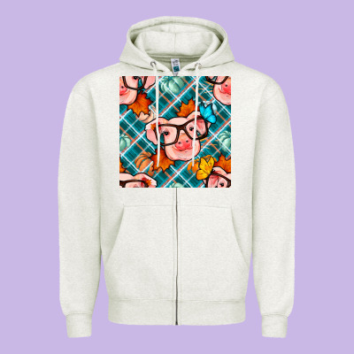Fall Pig Seamless Pattern Zipper Hoodie Designed By Bundleandbundleshop