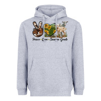 Heather Grey Peace Love Saanen Goats Heavyweight Hoodie - LillyAllenDesigns