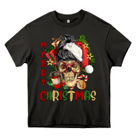 Asphalt Merry Christmas skeleton messy bun Heavy Core Tee - NancyCooperArtShop
