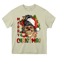 Mossy Merry Christmas skeleton messy bun Heavy Core Tee - NancyCooperArtShop