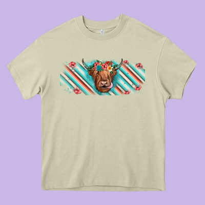 Cow Floral Heavy Core Tee Designed By Jahusdesignshop
