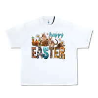 White Happy Easter with Cowboy Urban Heavy Tee - NancyCooperArtShop