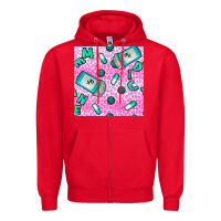 Red Western Medicine Seamless Pattern Zipper Hoodie - BundleAndBundleShop