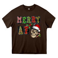Chocolate Brown Merry af skeleton messy bun Heavy Core Tee - NancyCooperArtShop