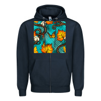 Navy autumn leaves seamless pattern Zipper Hoodie - BundleAndBundleShop