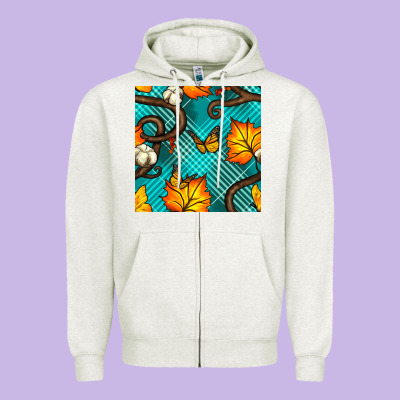 Autumn Leaves Seamless Pattern Zipper Hoodie Designed By Bundleandbundleshop