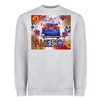 Heather Grey Fourth Of July America Truck Heavyweight Sweatshirt - FaDigitalArtStudio