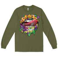 Army Green mardi gras lips Long Sleeve Tee - CowGirlArtShop