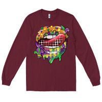 Burgundy mardi gras lips Long Sleeve Tee - CowGirlArtShop