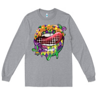 Heather Grey mardi gras lips Long Sleeve Tee - CowGirlArtShop