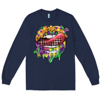 Navy mardi gras lips Long Sleeve Tee - CowGirlArtShop