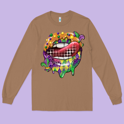Mardi Gras Lips Long Sleeve Tee Designed By Cowgirlartshop