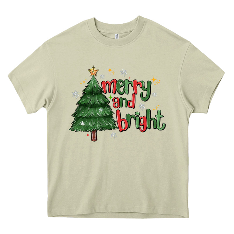 Merry And Bright Heavy Core Tee by MaliasSmallBusiness | Teevron