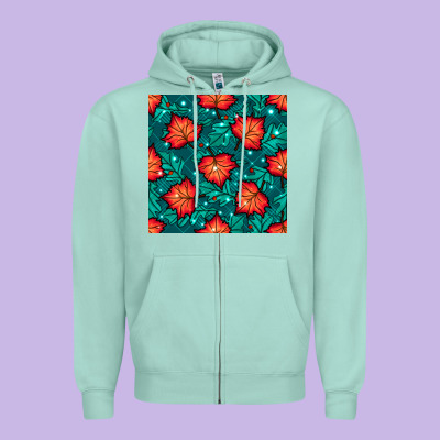 Fall Leaves Seamless Pattern Zipper Hoodie Designed By Bundleandbundleshop