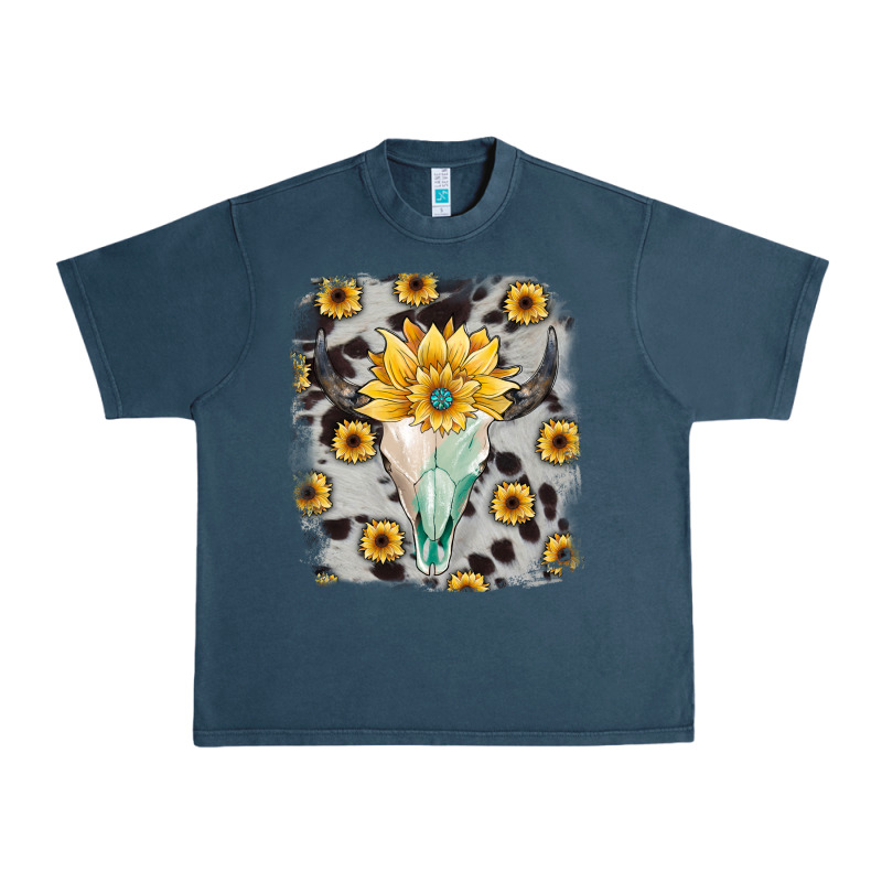 Cowhide Sunflower Gemstone Bull Skull Urban Heavy Tee by JahusDesignShop | Teevron