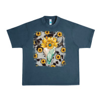 Midnight Navy cowhide sunflower gemstone bull skull Urban Heavy Tee - JahusDesignShop