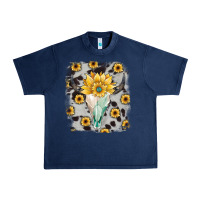 Navy cowhide sunflower gemstone bull skull Urban Heavy Tee - JahusDesignShop