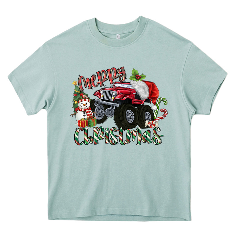 Merry Christmas Monster Truck Heavy Core Tee by MaliasSmallBusiness | Teevron