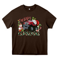 Chocolate Brown Merry Christmas Monster Truck Heavy Core Tee - MaliasSmallBusiness