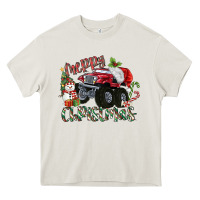 Cream Merry Christmas Monster Truck Heavy Core Tee - MaliasSmallBusiness
