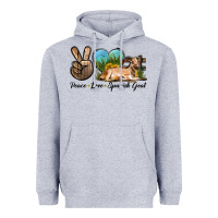 Heather Grey Peace Love Spanish Goat Heavyweight Hoodie - LillyAllenDesigns