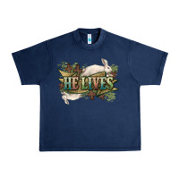 Navy He lives Easter Urban Heavy Tee - NancyCooperArtShop