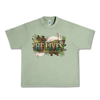 Oil Green He lives Easter Urban Heavy Tee - NancyCooperArtShop