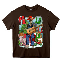 Chocolate Brown Fa la la la skeleton farm Heavy Core Tee - NancyCooperArtShop