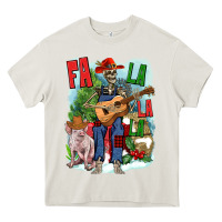 Cream Fa la la la skeleton farm Heavy Core Tee - NancyCooperArtShop