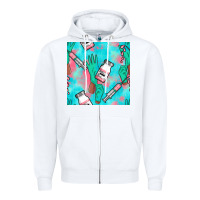 White Nurse Gloves Seamless Pattern Zipper Hoodie - BundleAndBundleShop