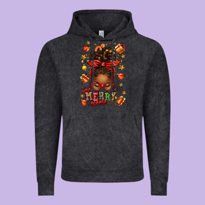 One Merry Mama Christmas Afro Messy Bun Vintage Hoodie Designed By Texasbilliewilder