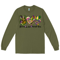 Army Green peace love mardi gras Long Sleeve Tee - CowGirlArtShop