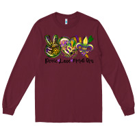 Burgundy peace love mardi gras Long Sleeve Tee - CowGirlArtShop