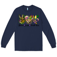 Navy peace love mardi gras Long Sleeve Tee - CowGirlArtShop