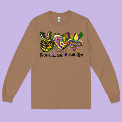 Peace Love Mardi Gras Long Sleeve Tee Designed By Cowgirlartshop