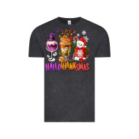 Vintage Black Happy Hallothanksmas wine glass and coffee Vintage Tee - NancyCooperArtShop