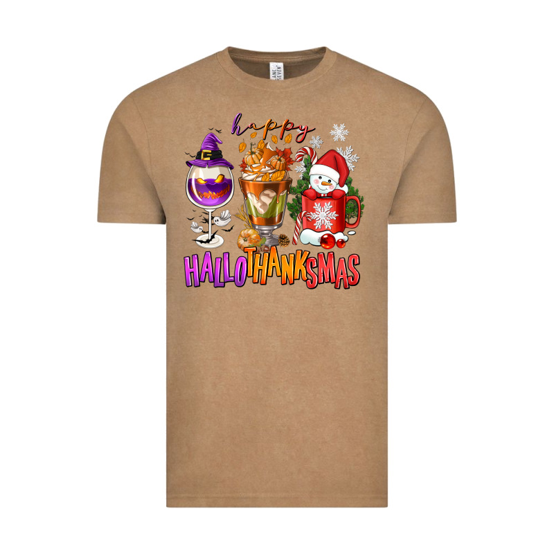 Happy Hallothanksmas Wine Glass And Coffee Vintage Tee by NancyCooperArtShop | Teevron