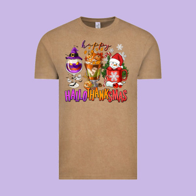 Happy Hallothanksmas Wine Glass And Coffee Vintage Tee Designed By Nancycooperartshop
