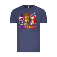 Vintage Denim Happy Hallothanksmas wine glass and coffee Vintage Tee - NancyCooperArtShop