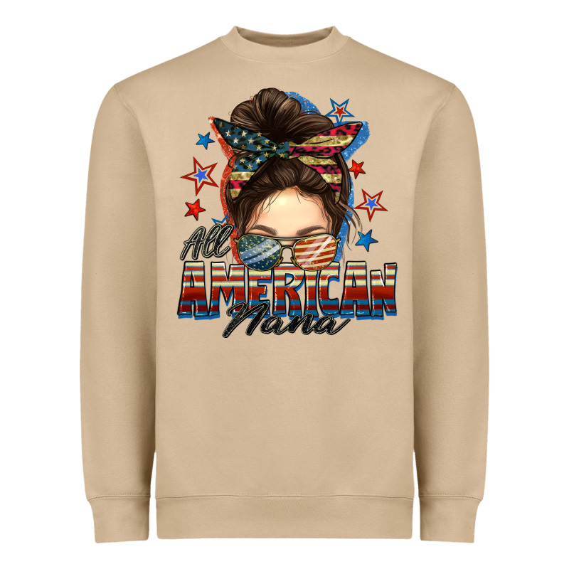 All American Nana Messy Bun Heavyweight Sweatshirt by FaDigitalArtStudio | Teevron