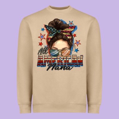 All American Nana Messy Bun Heavyweight Sweatshirt Designed By Fadigitalartstudio