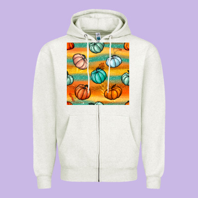 Pumpkin And Glitter Seamless Pattern Zipper Hoodie Designed By Bundleandbundleshop