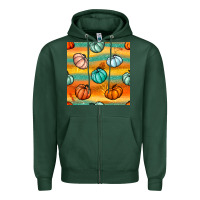 Sports Green Pumpkin And Glitter Seamless Pattern Zipper Hoodie - BundleAndBundleShop