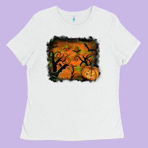 Halloween Backround Ladies Tee Designed By Ranaportraitstore
