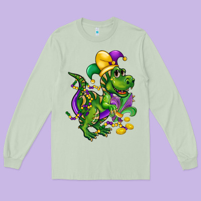 Mardi Gras Trex Long Sleeve Tee Designed By Cowgirlartshop