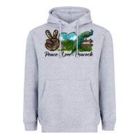 Heather Grey Peace Love Peacock Heavyweight Hoodie - LillyAllenDesigns