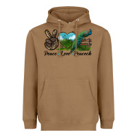 Toasted Coconut Peace Love Peacock Heavyweight Hoodie - LillyAllenDesigns